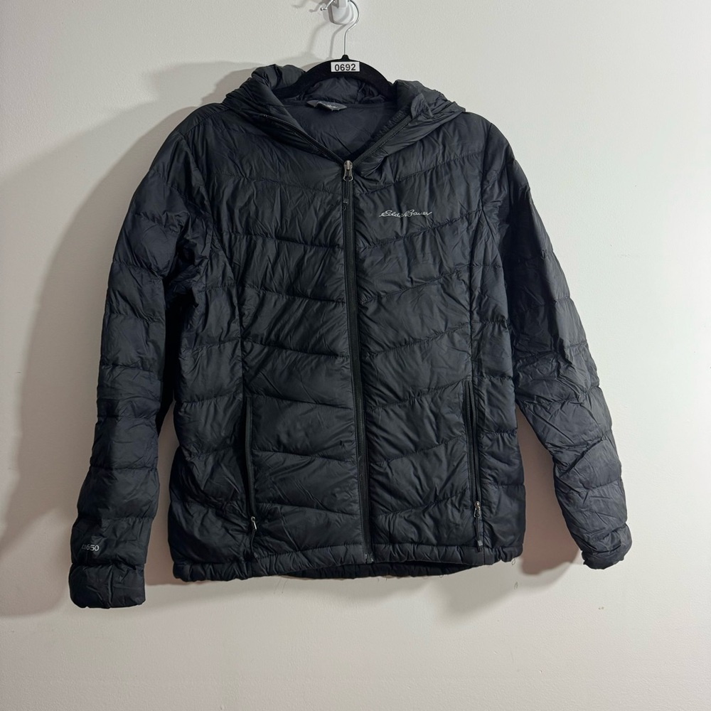 Eddie Bauer Women’s S Black Down Puffer Jacket Hooded Lightweight